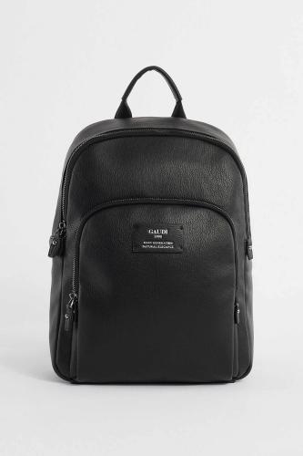 Gaudi ανδρικό backpack faux leather με logo patch - V3AI-11253 Μαύρο ONE SIZE